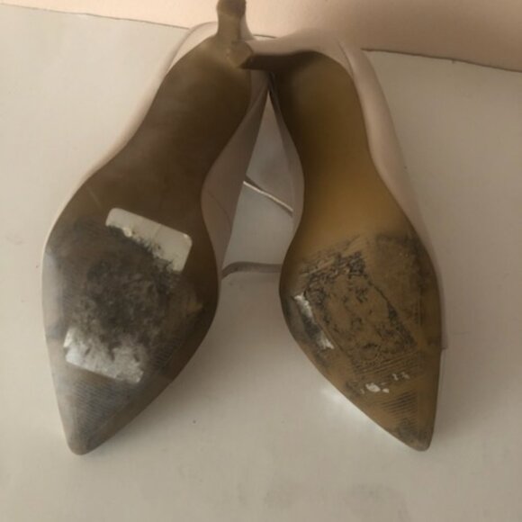 TAHARI Sabina nude and silver tip heels shoes 7.5 - Picture 3 of 8